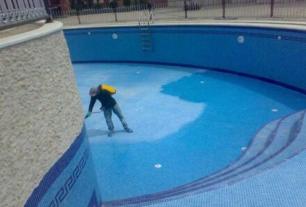 Swimming pool waterproofing and painting with epoxy coating